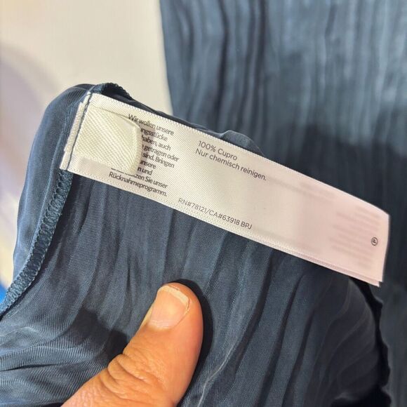 NWT Eileen Fisher Womens Tiered Dress Blue L Crushed Cupro V Neck Sleeveless - Picture 5 of 7